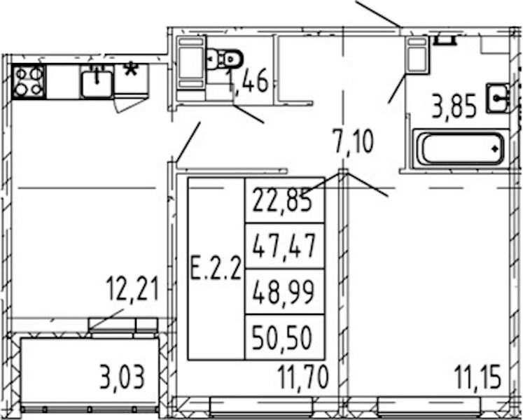 2-комнатная квартира 47.47 м², 12/12 эт., ЖК «Полис ЛАВрики»